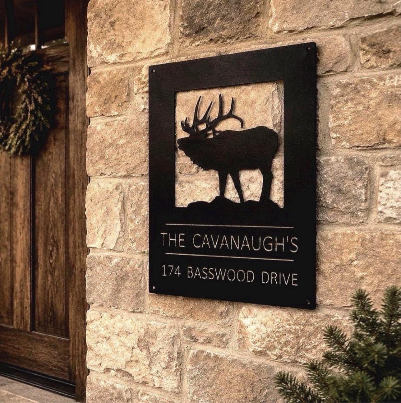Metal address sign with elk, elk address sign personalized