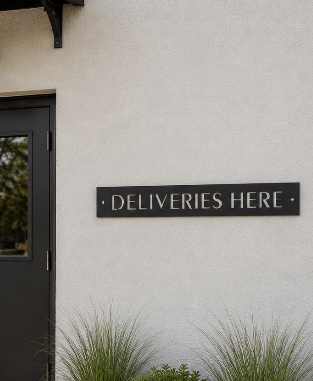 Metal DELIVERIES sign