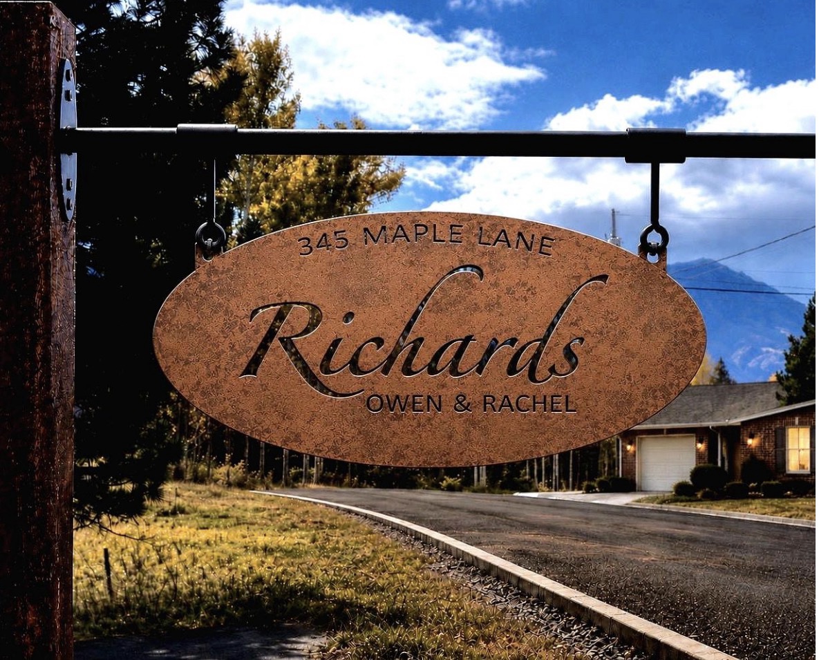 Metal Address Sign Custom House Number Plaque Personalized Name Oval Metal Family Sign Laser Cut Outdoor Entrance Rustic Farmhouse Sign
