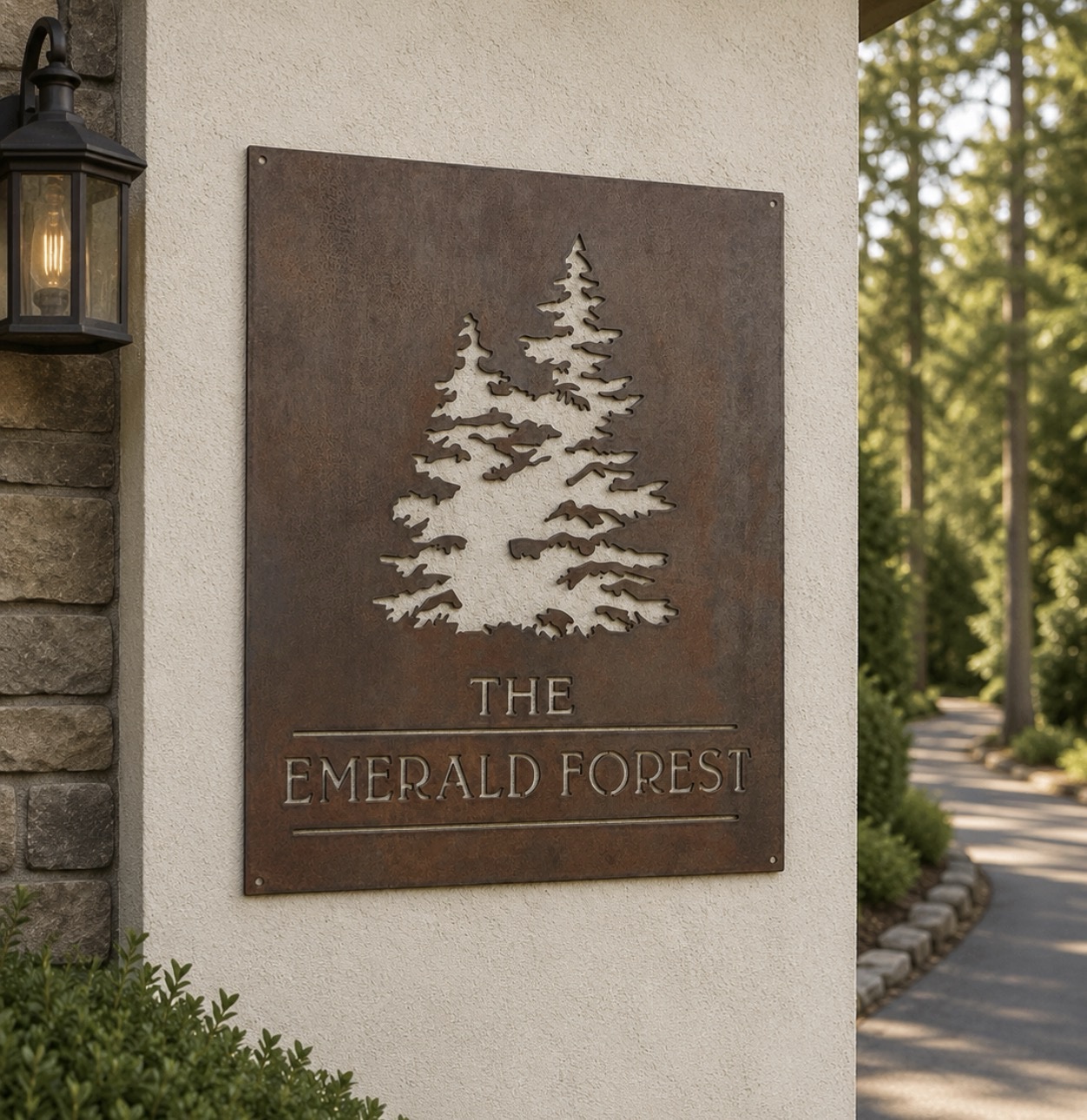 Metal address sign with evergreens, address sign with tree - Image 2