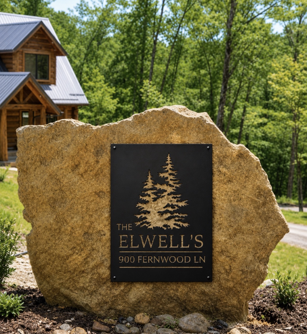 Metal address sign with evergreens, address sign with tree - Image 3