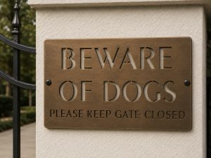 Metal Beware of Dogs KEEP GATE CLOSED sign with powder coat finish