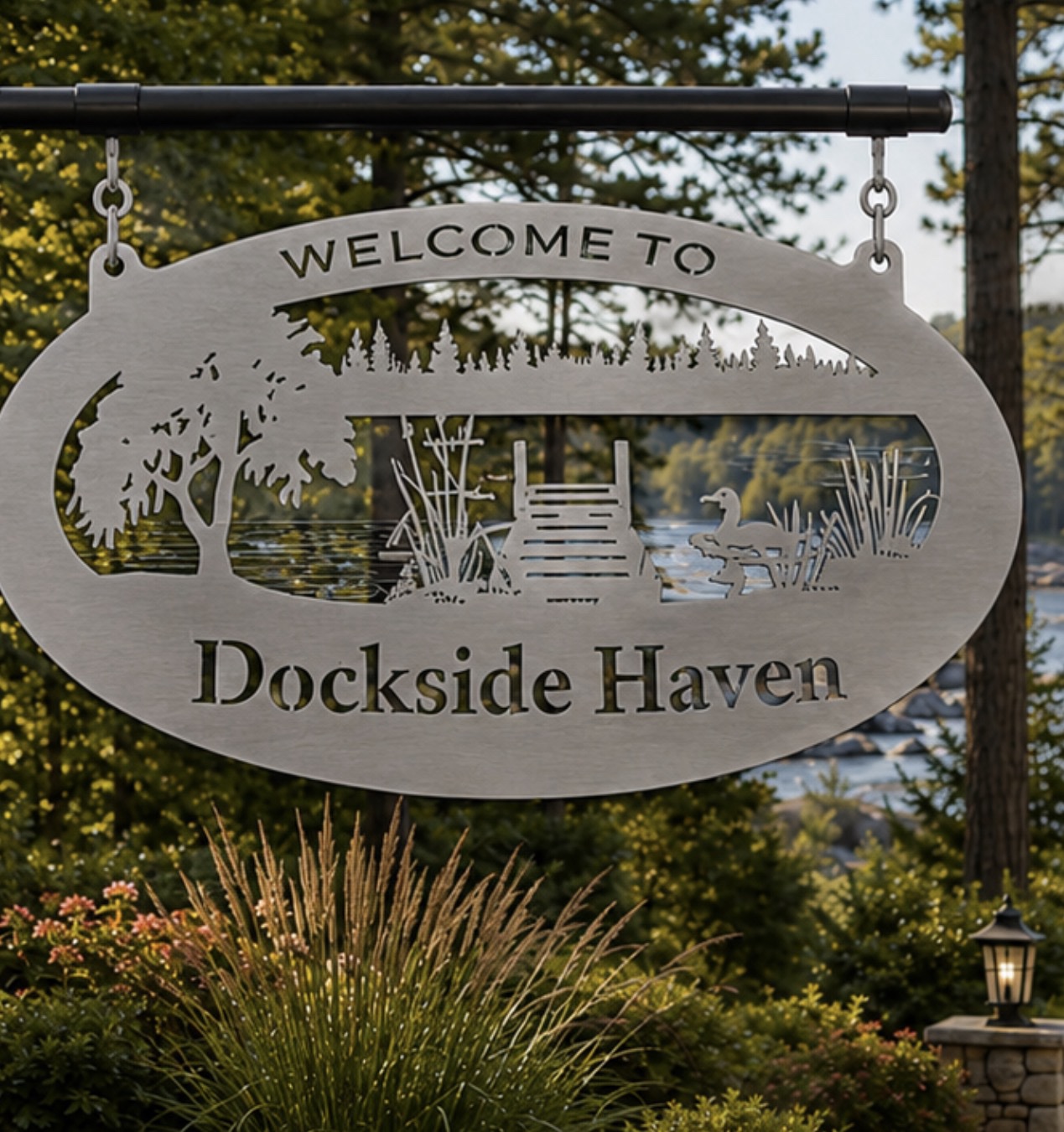 Metal lake sign fish dock address personalized lake cottage plaque customized name sign river sign - Image 2