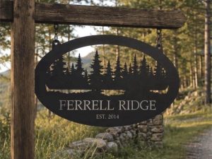 Custom metal sign with Evergreens