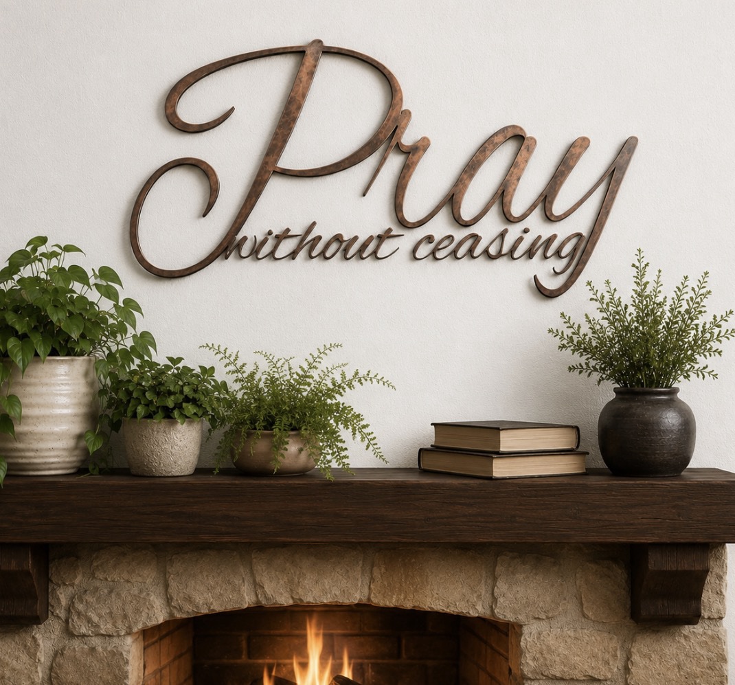 PRAY WITHOUT CEASING metal wall words