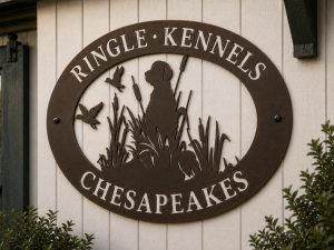 Metal DOG Sign personalized with hunting dog silhouette