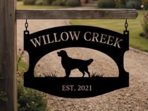 Metal DOG Sign  personalized with  LAB dog silhouette or golden retriever