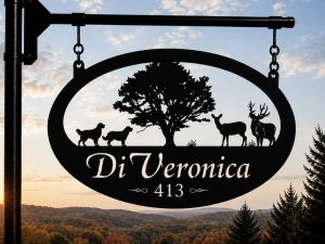 Metal Deer sign custom, Buck doe Golden Retriever sign, Personalized Metal Sign with Buck doe fawn, deer sign