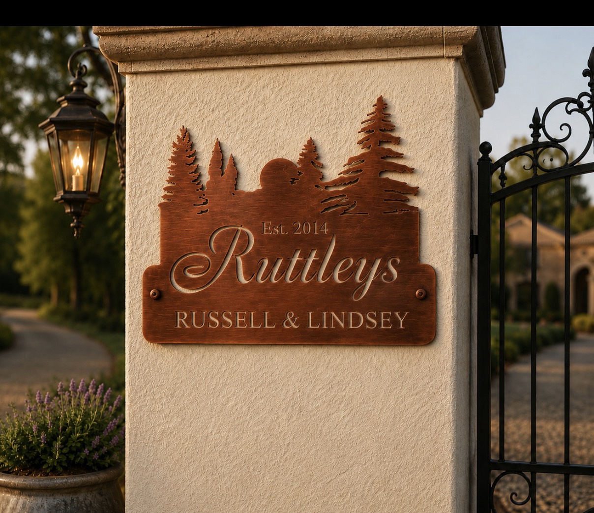 METAL EVERGREEN SIGN setting sun evergreen address with your name plaque house number - Image 3