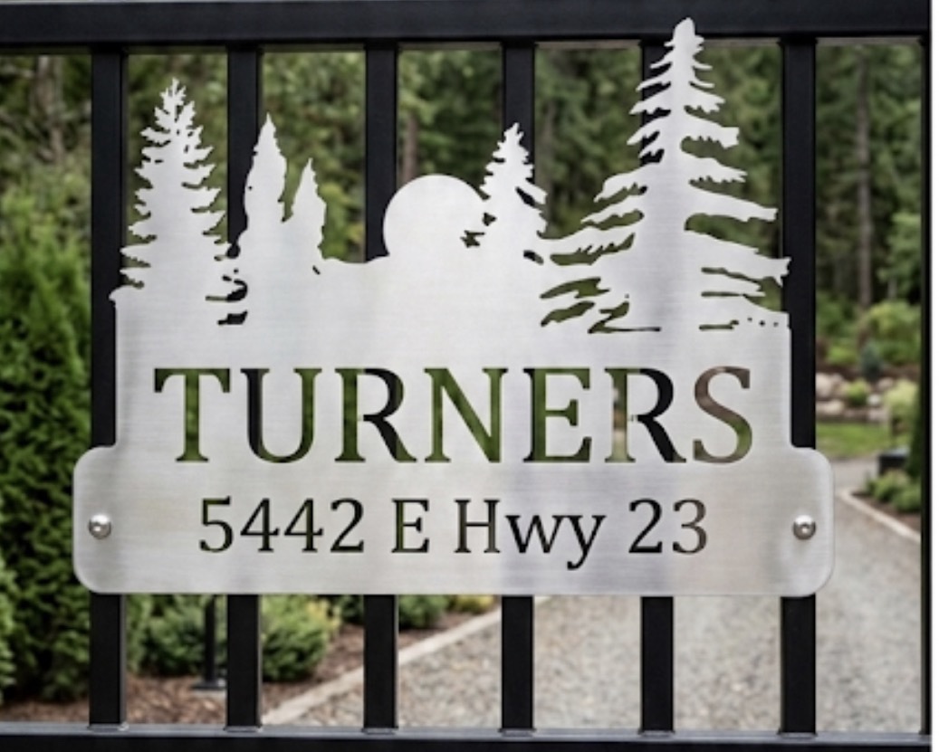 METAL EVERGREEN SIGN setting sun evergreen address with your name plaque house number - Image 2