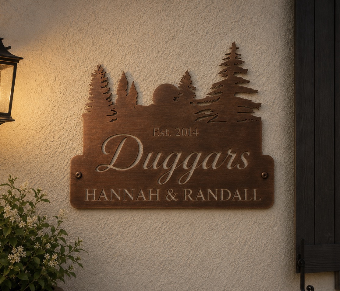 METAL EVERGREEN SIGN setting sun evergreen address with your name plaque house number - Image 5