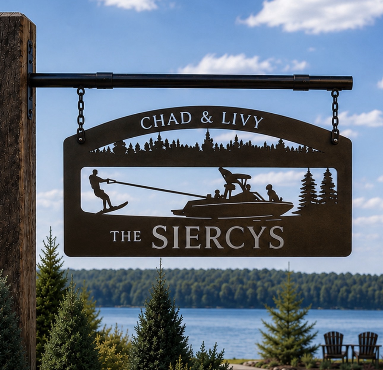 Metal SKI BOAT sign, ski boat water skiing sign, wakeboard boat sign