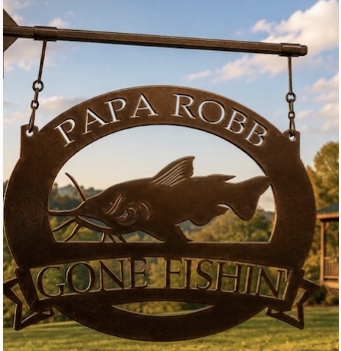Personalized Metal Trout fish or Catfish or Bass fish with lure sign,GONE FISHIN sign,fisherman address sign, laser cut fisherman sign - Image 2