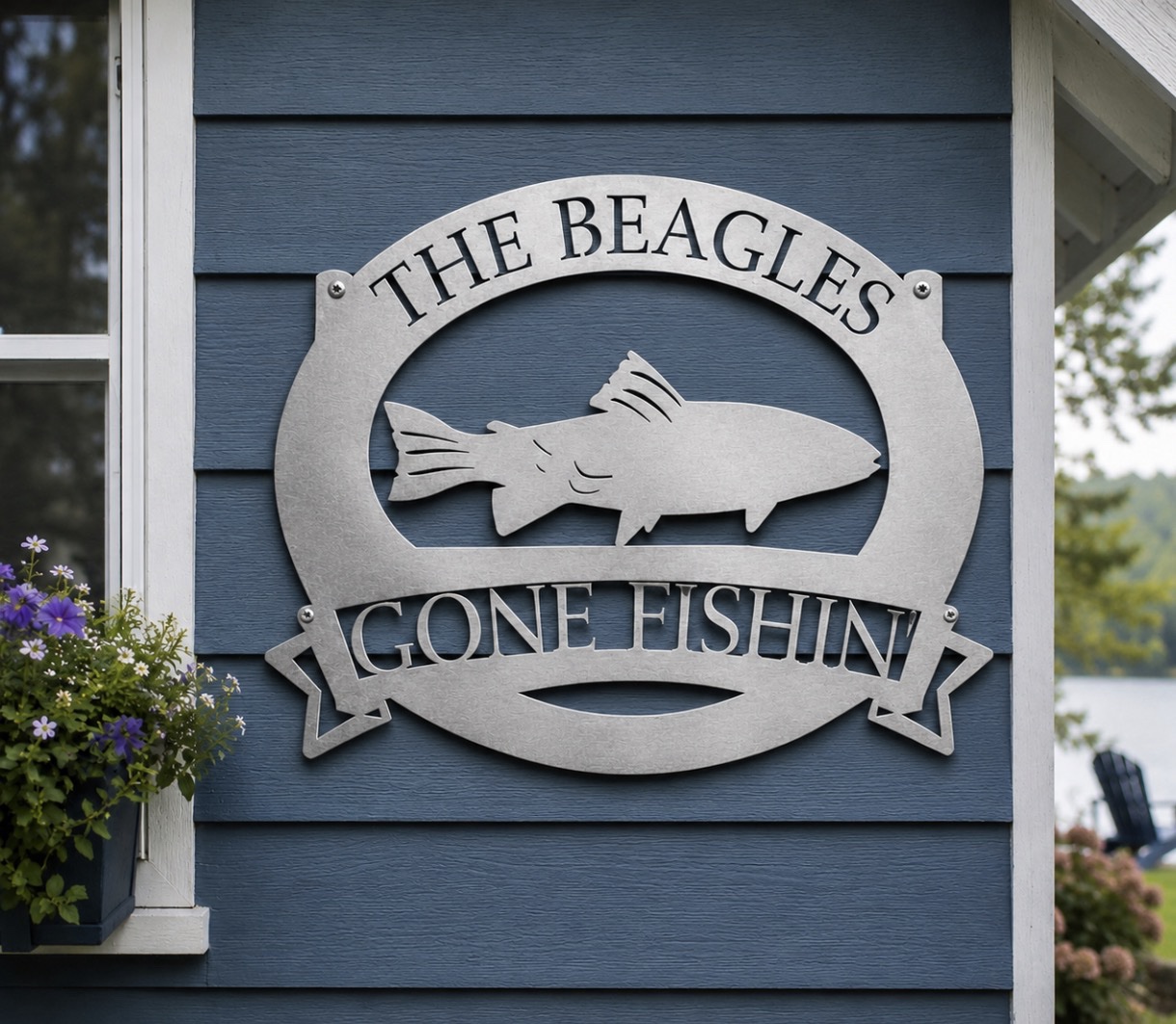 Personalized Metal Trout fish or Catfish or Bass fish with lure sign,GONE FISHIN sign,fisherman address sign, laser cut fisherman sign