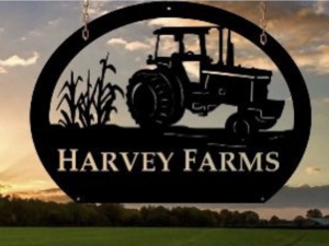 Metal sign, corn stalks, tractor CUSTOMIZED