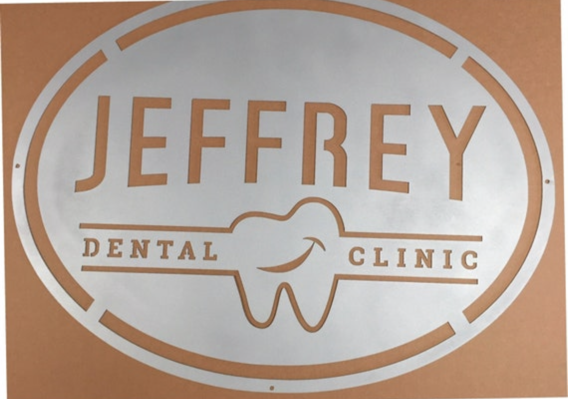 Laser cut metal logo sign with your business logo in baked on powder coat finish