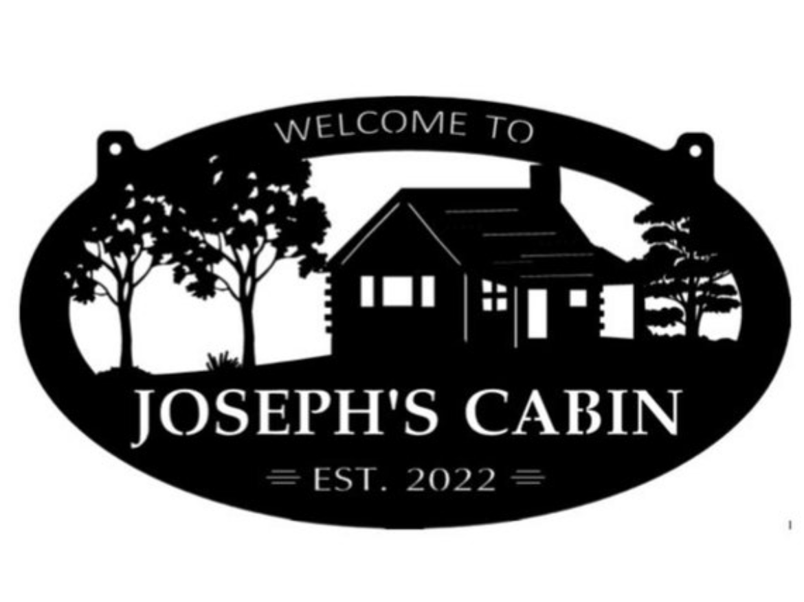 Metal CABIN Sign ,laser cut cabin sign, cabin on a hill