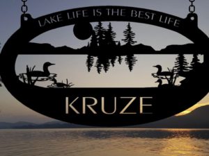 Metal lake loon Sign , camping lake sign , lake sign with reflection customized with your name