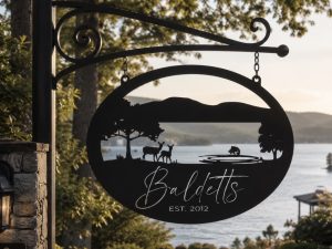 LAKE jumping fish sign deer lake cottage plaque personalized driveway signs river cottage