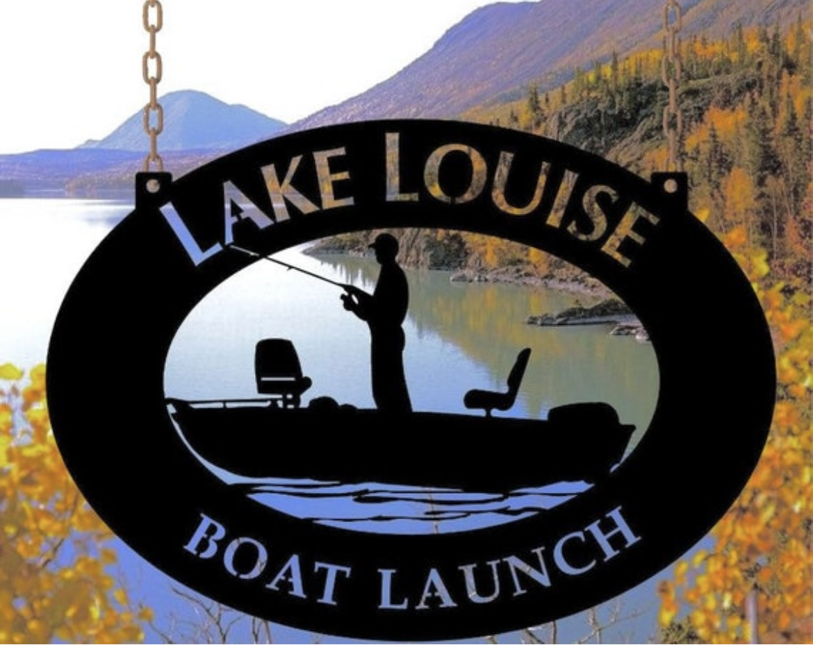 Metal Fisherman in Boat sign, fishing boat sign