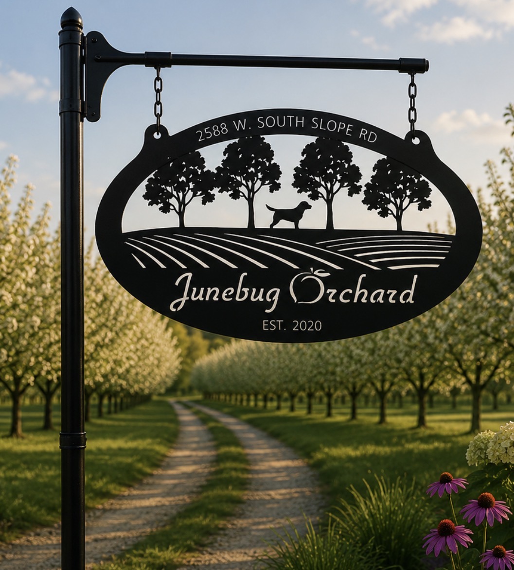 Metal Orchard Sign, peach orchard sign, Apple Orchard sign