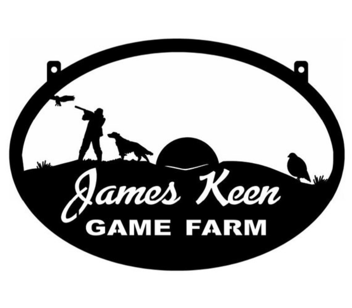 Metal QUAIL HUNTER Sign with Quail , Hunter and DOG, hills and rising sun
