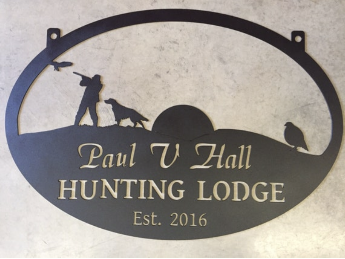Metal QUAIL HUNTER Sign with Quail , Hunter and DOG, hills and rising sun - Image 2