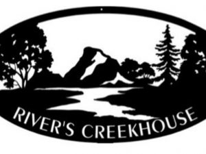 Metal MOUNTAIN RIVER Sign, mountain creek sign, metal cabin sign