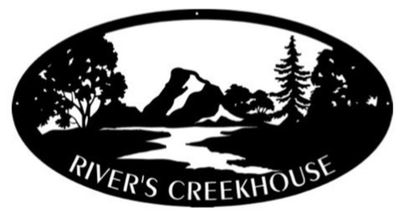 Metal MOUNTAIN RIVER Sign, mountain creek sign, metal cabin sign