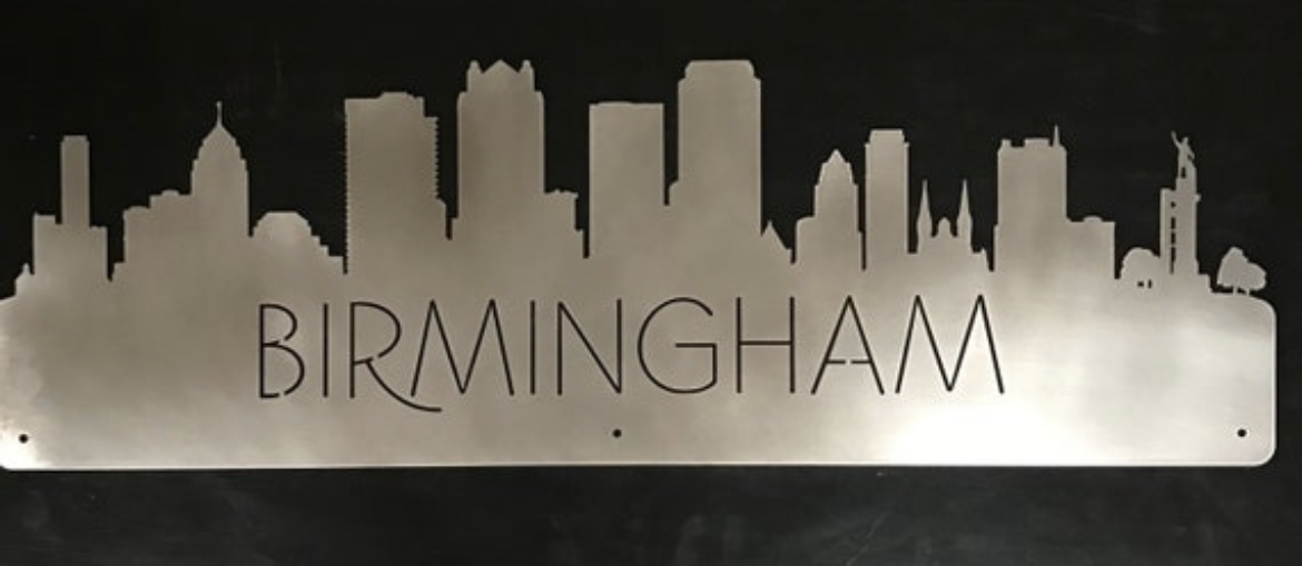 City skyline in stainless steel metal sign with BIRMINGHAM SKYLINE SILHOUETTE - Image 2