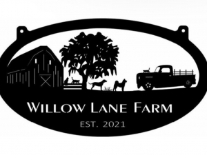 Metal FARM Sign with old pickup Fence and cats and dogs