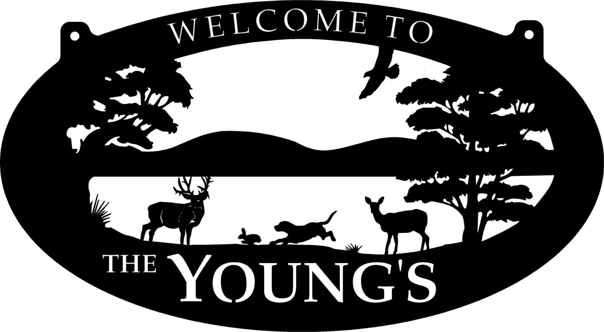 Metal Sign with BUCK, DOE, BEAGLE and Rabbit scene customized with your name - Image 3